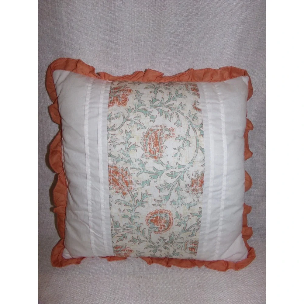 Madison Park Decorative Accent Pillow Peach / White Floral Ruffle